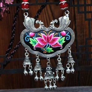 Miao Silver Pendant Necklace with Antique Floral Embroidery Jewelry #1203